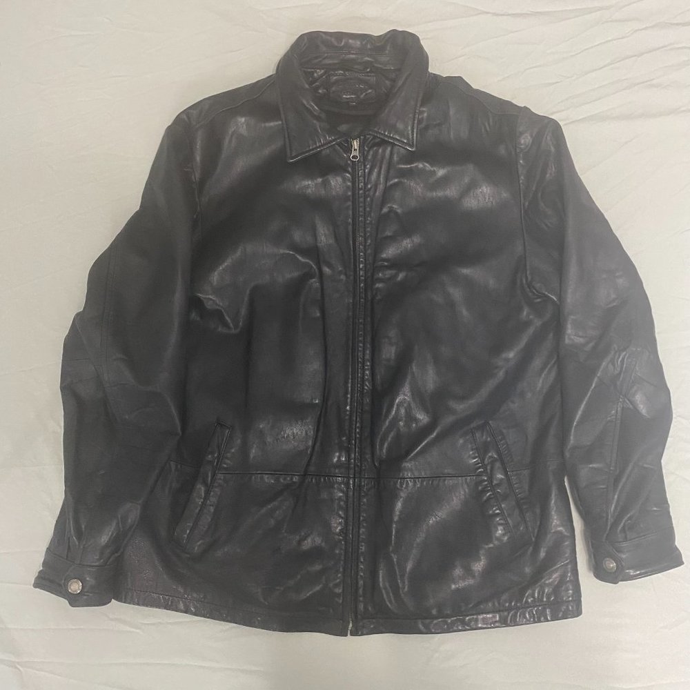 Denver Hayes Black 100% Genuine Leather Jacket Size L Thinsulate Insulated
